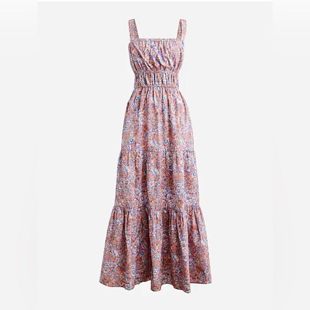 JCrew tiered midi dress with convertible straps